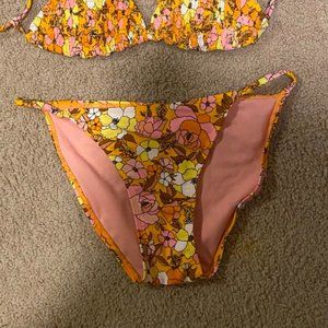 Pink Retro Floral Strappy Bikini Bottoms